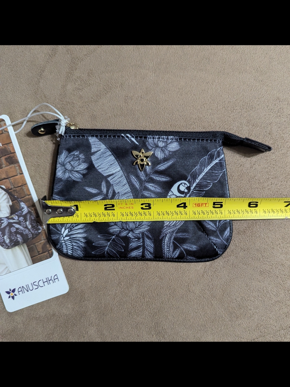 Anuschka Black Floral & Parrot Zip Travel Pouch - Picture 2 of 5